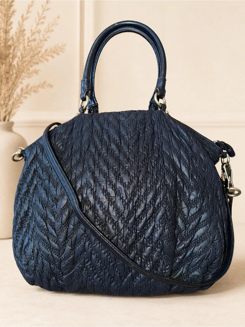 70th Anniversary | Coach Madison Quilted Chevron Nylon Large Lindsey Black